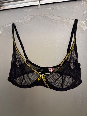 Agent Provocateur Black Lace Underwire Bra with Yellow Trim